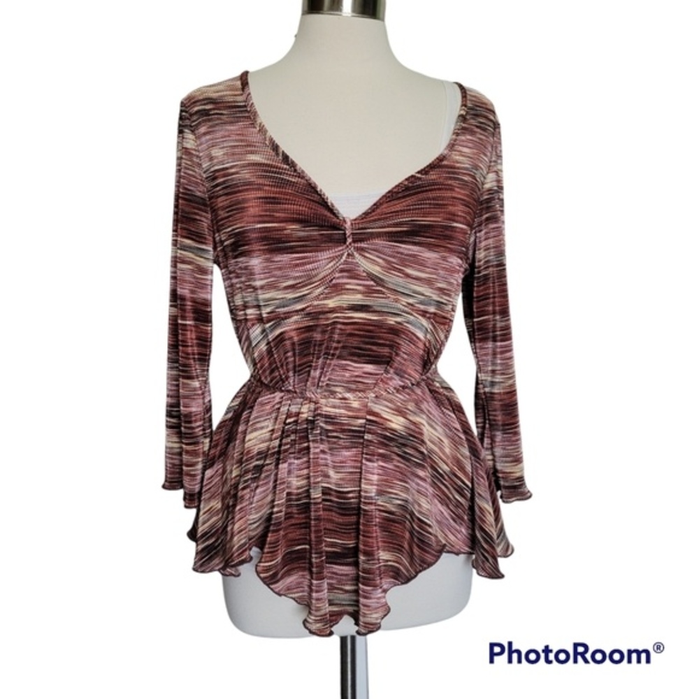 j.t.b Textured Striped VNeck Top - XL